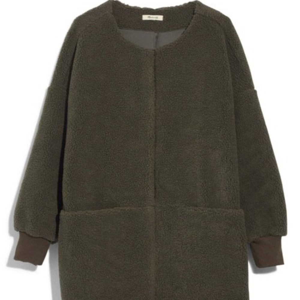 ISO Madewell Bonded Sherpa Cocoon Coat Green/Camel